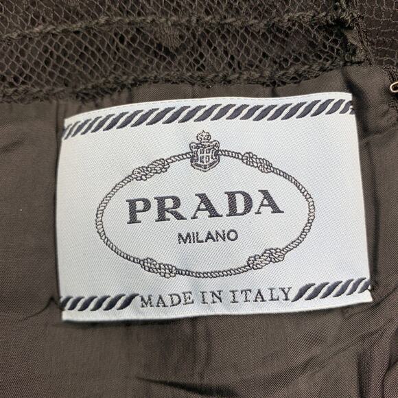 PRADA Size 10 Black Pleated Silk Lace Top Long Sleeve Cocktail Dress - Picture 8 of 8